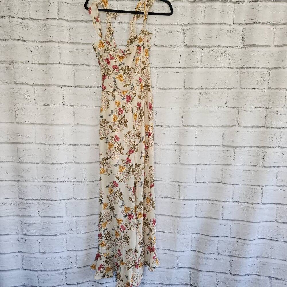 Saints + Secrets Tan Floral Sleeveless Ruffle Hem Relaxed Jumpsuit Size Large